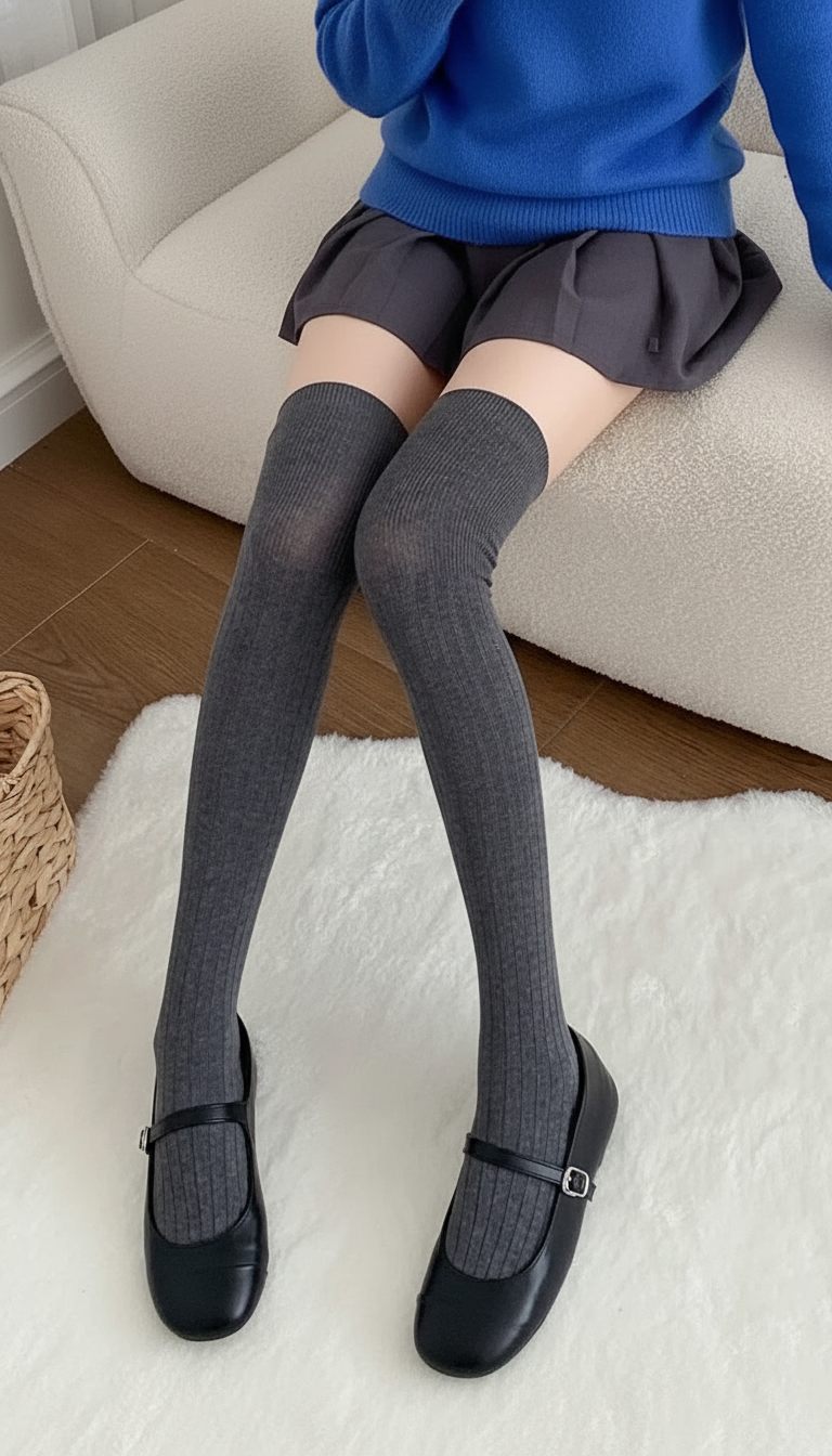 Дамски сиви дълги чорапи Alis #A1301