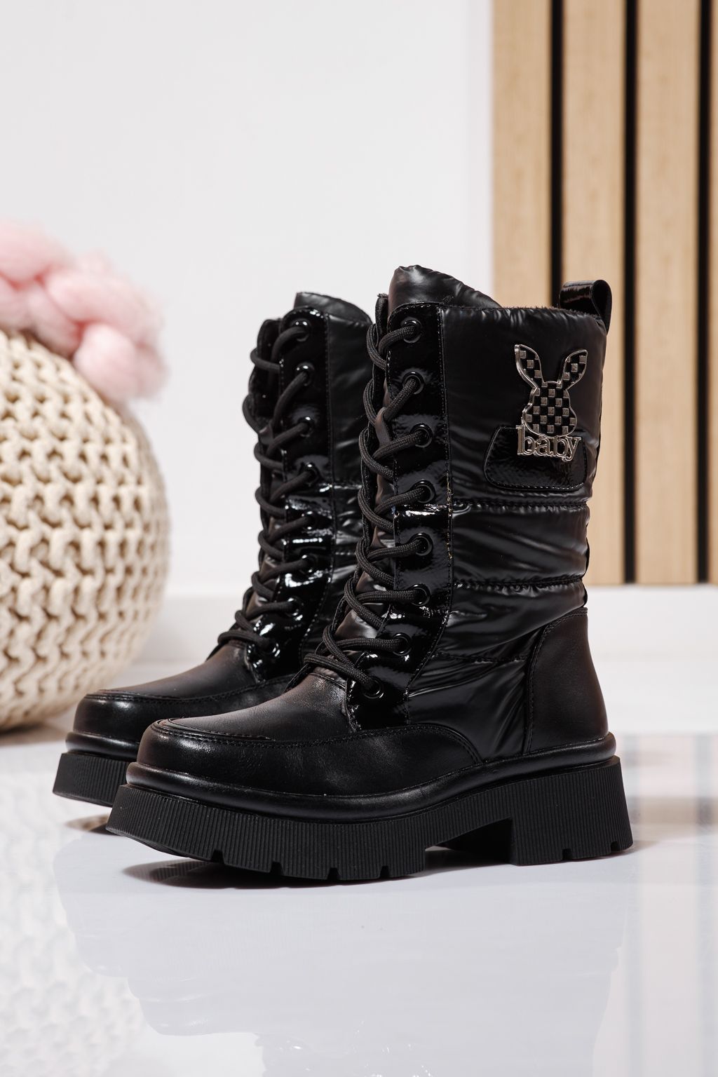 Боти за момичета подплатени с пух черни от еко кожа Dalia #23117