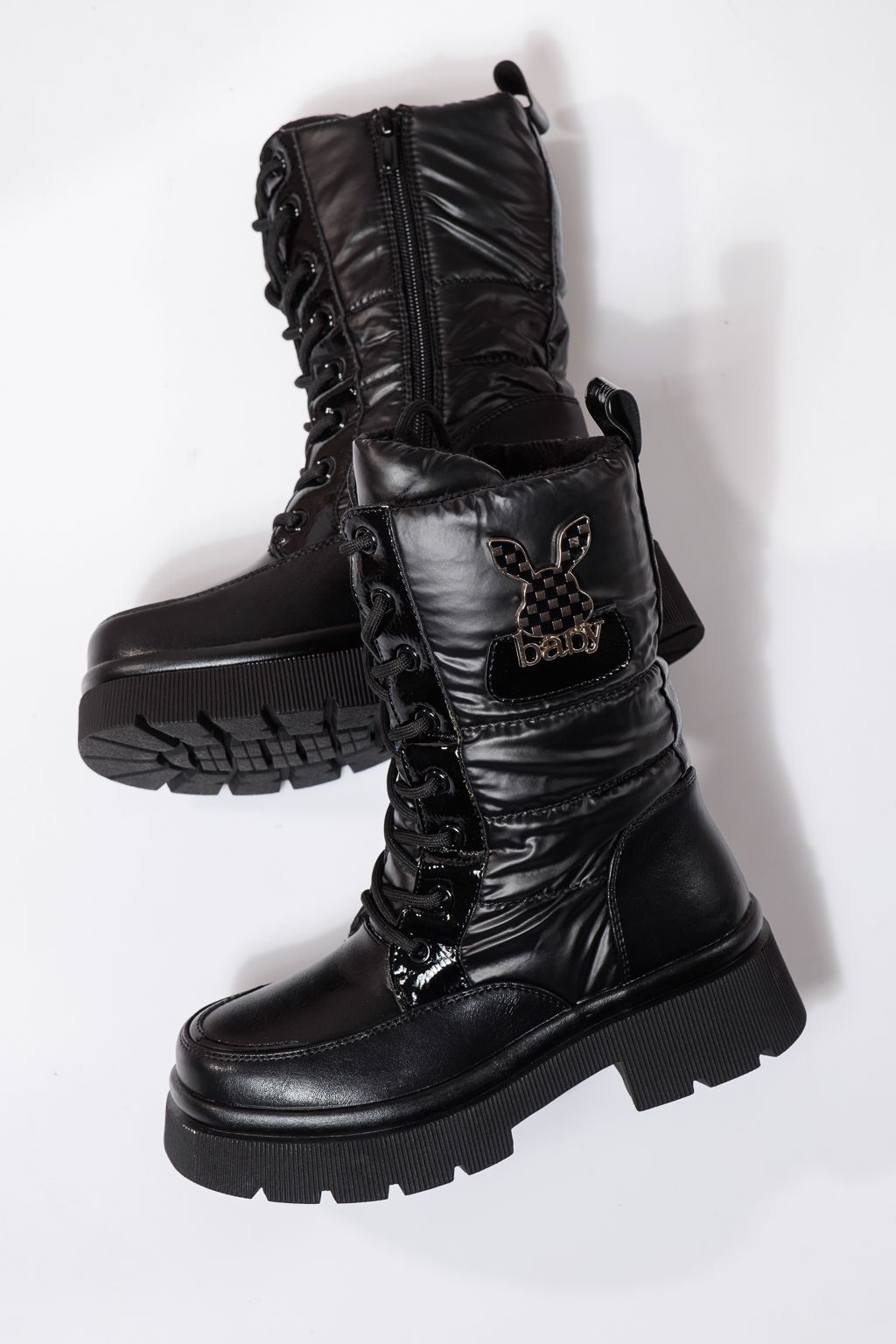 Боти за момичета подплатени с пух черни от еко кожа Dalia #23117