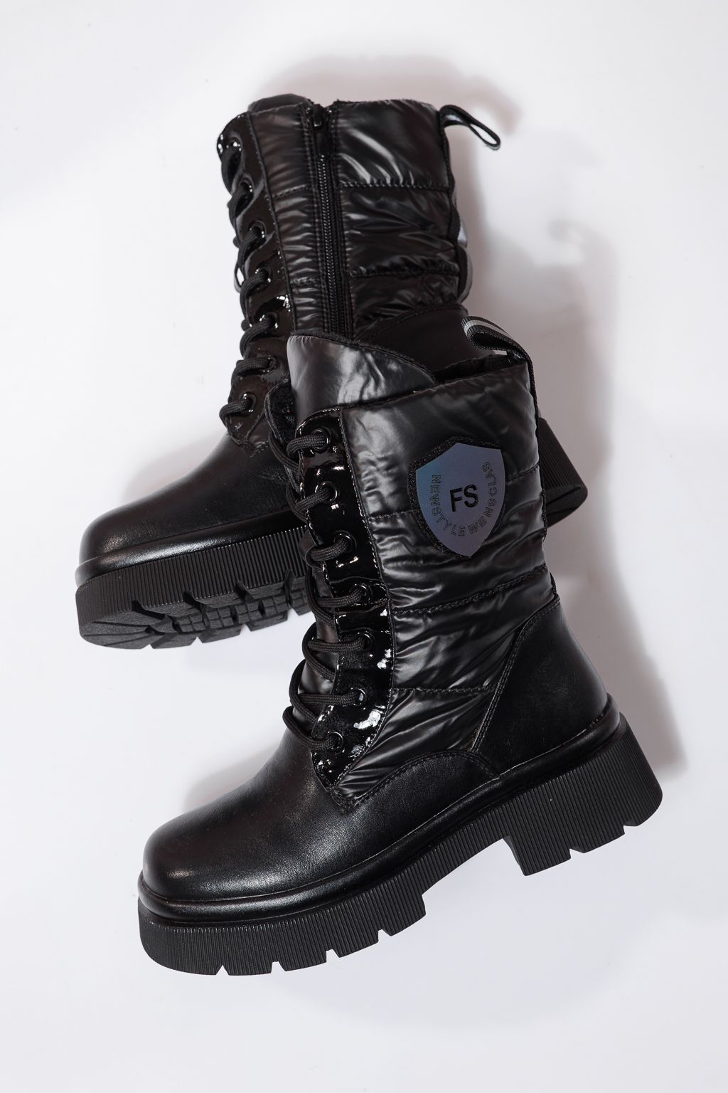 Боти за момичета подплатени с пух черни от еко кожа Despina #23119