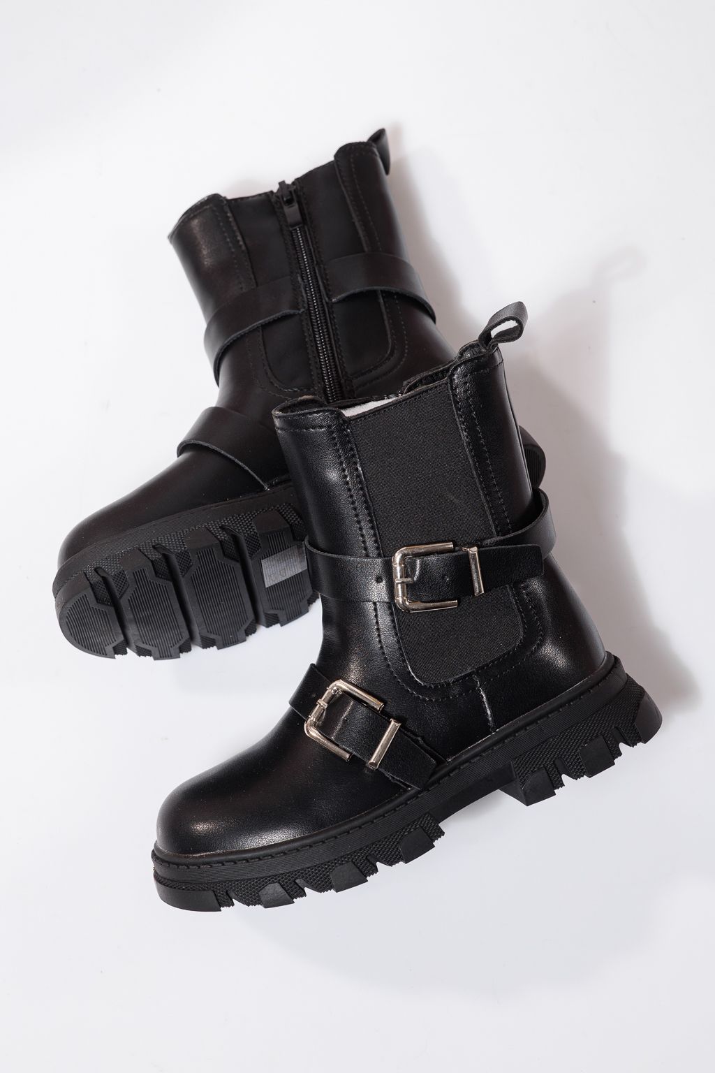 Боти за момичета подплатени с пух черни от еко кожа Marisa #23140