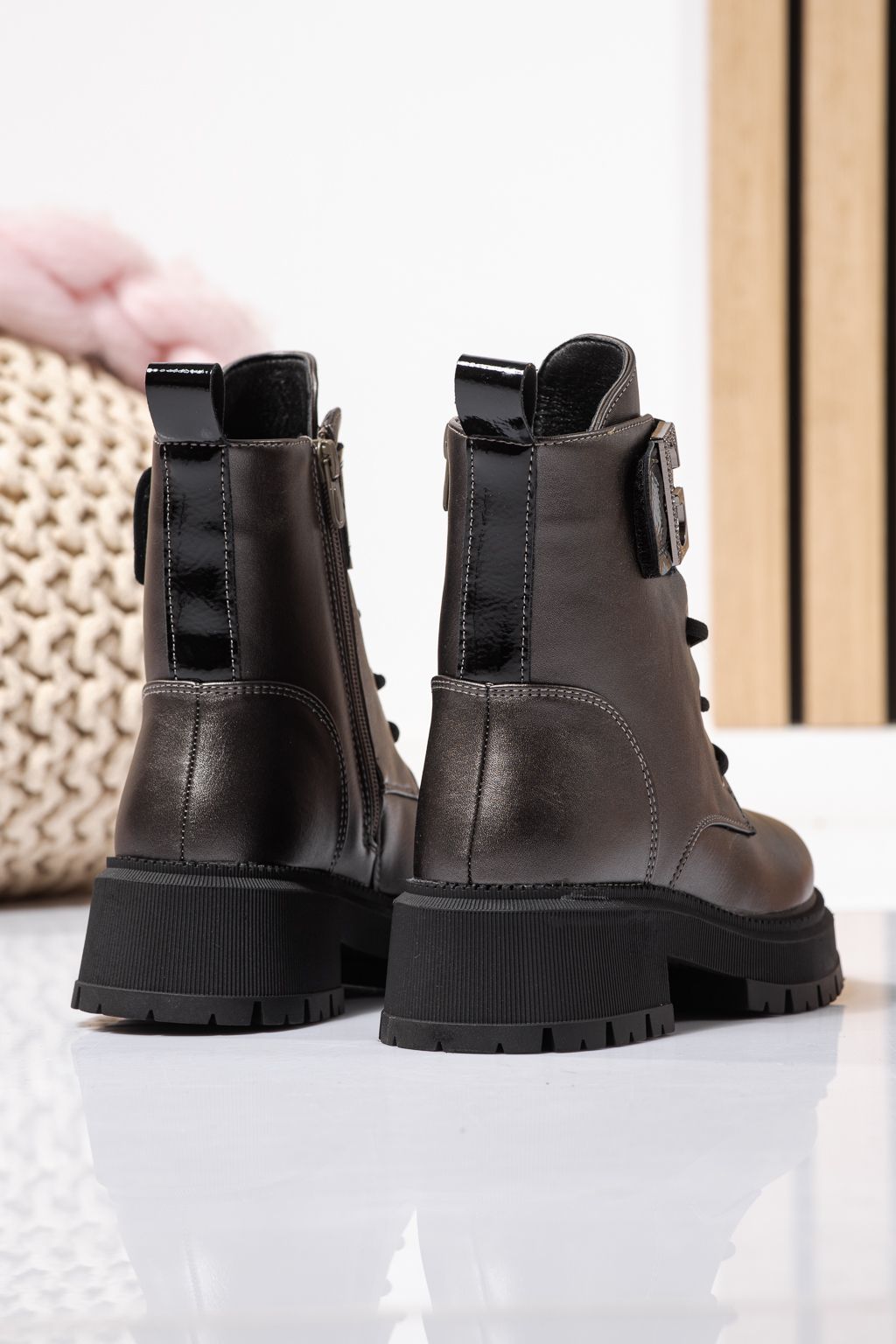 Боти за момичета подплатени с пух сиви от еко кожа Alisa #23110