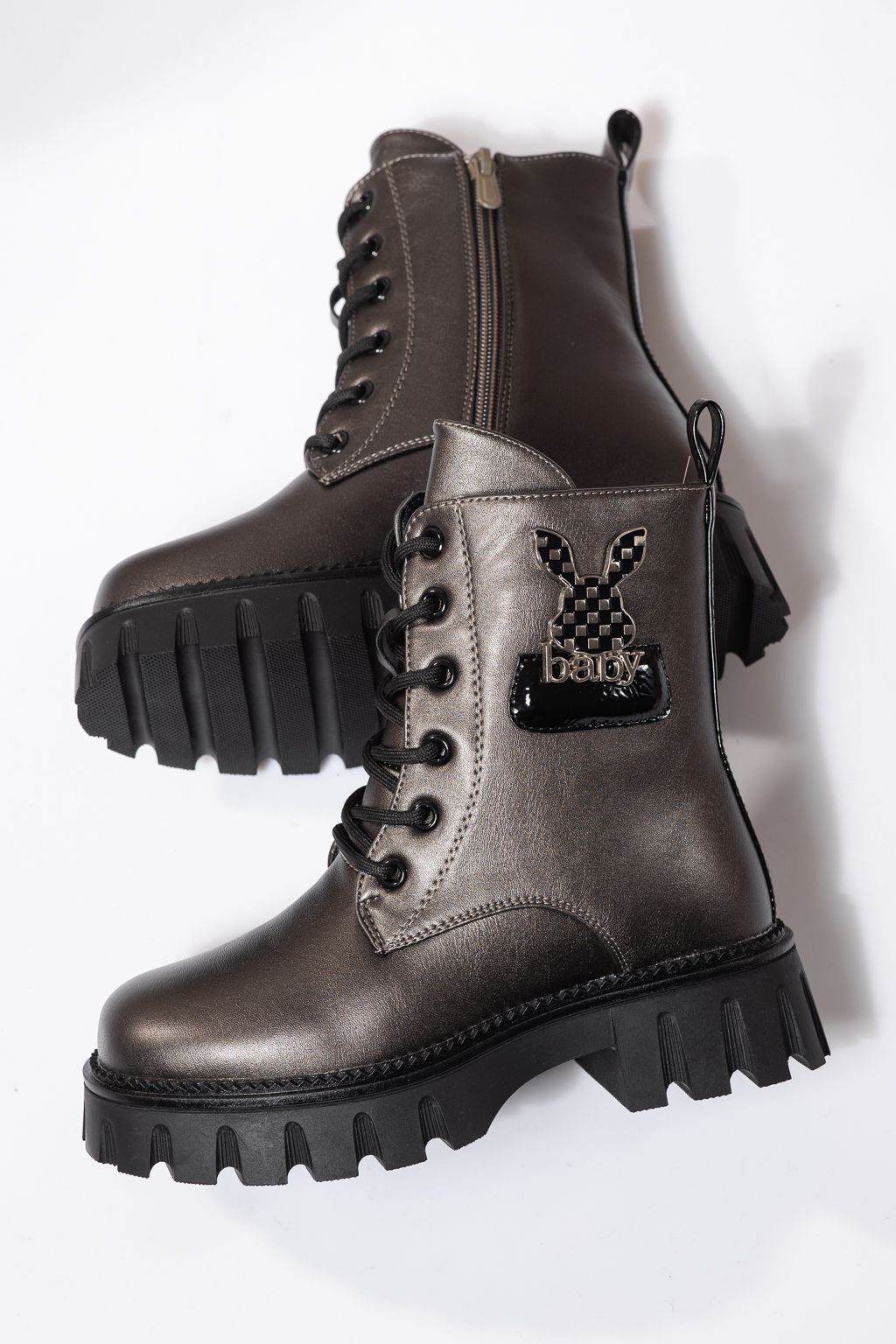 Боти за момичета подплатени с пух сиви от еко кожа Aris #23114