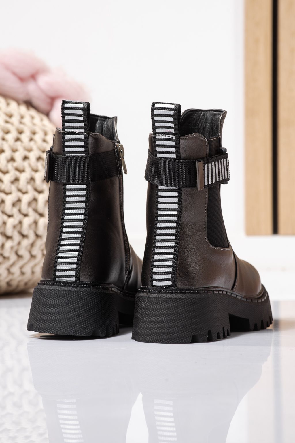 Боти за момичета подплатени с пух сиви от еко кожа Talia #23107