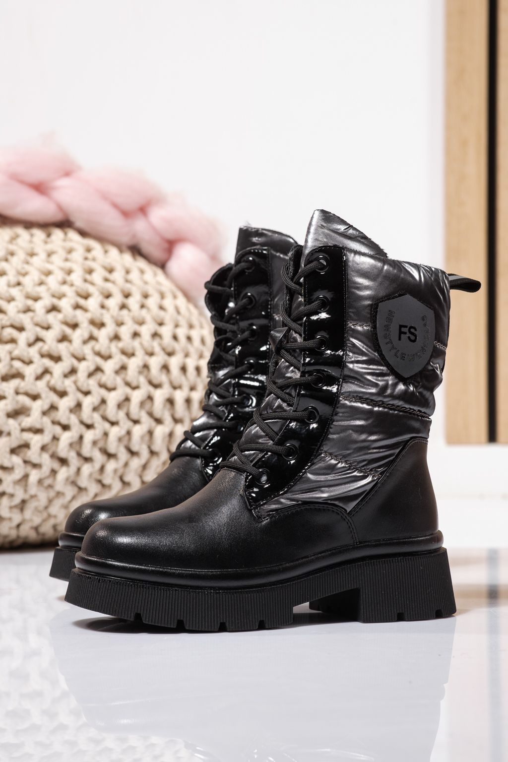 Боти за момичета подплатени с пух сиви от еко кожа Despina #23118