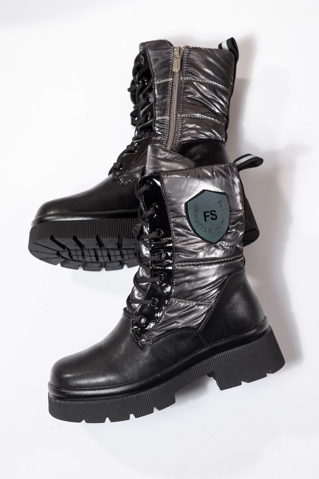 Боти за момичета подплатени с пух сиви от еко кожа Despina #23118