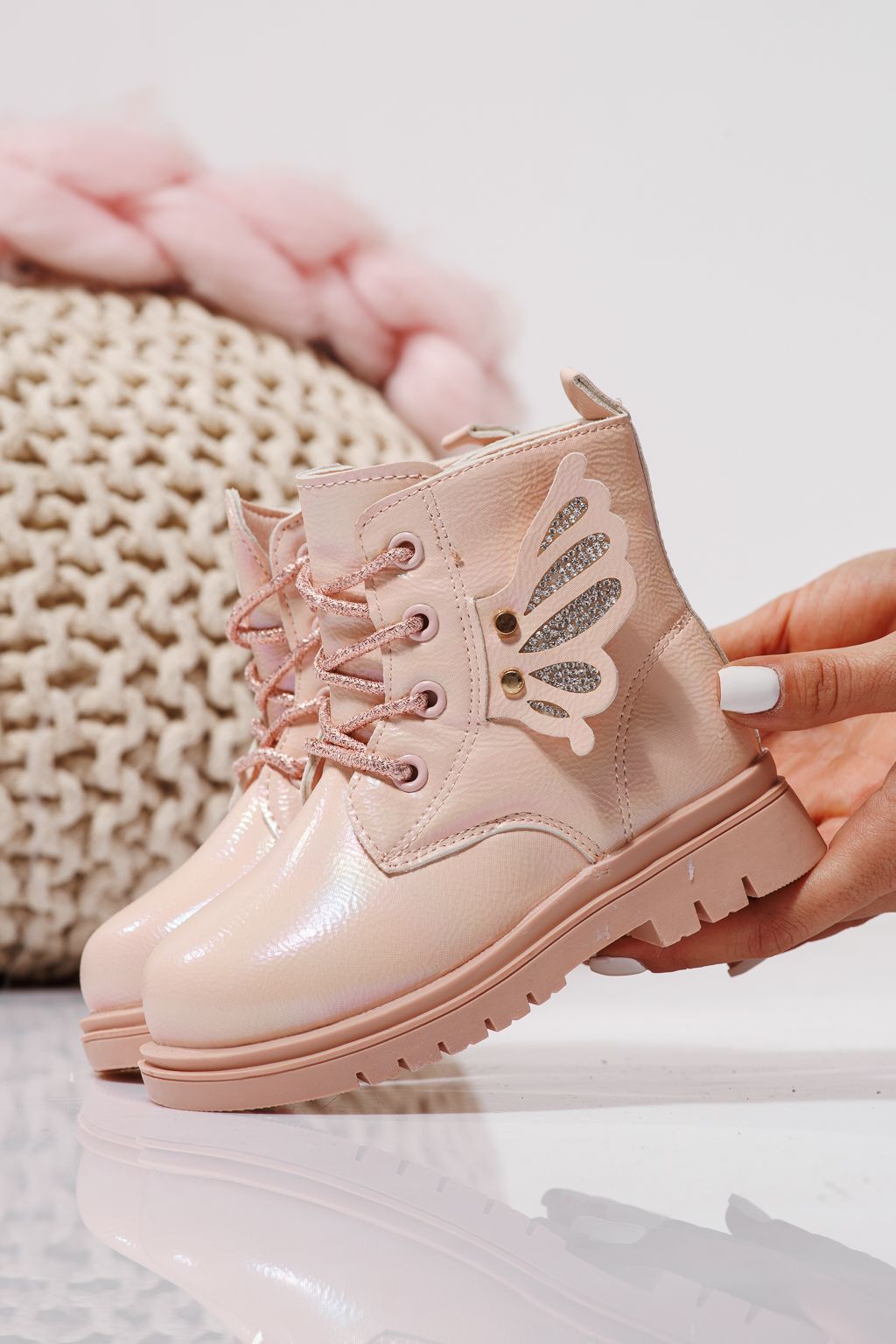 Боти за момичета подплатени с пух розов от еко кожа Melania #23142