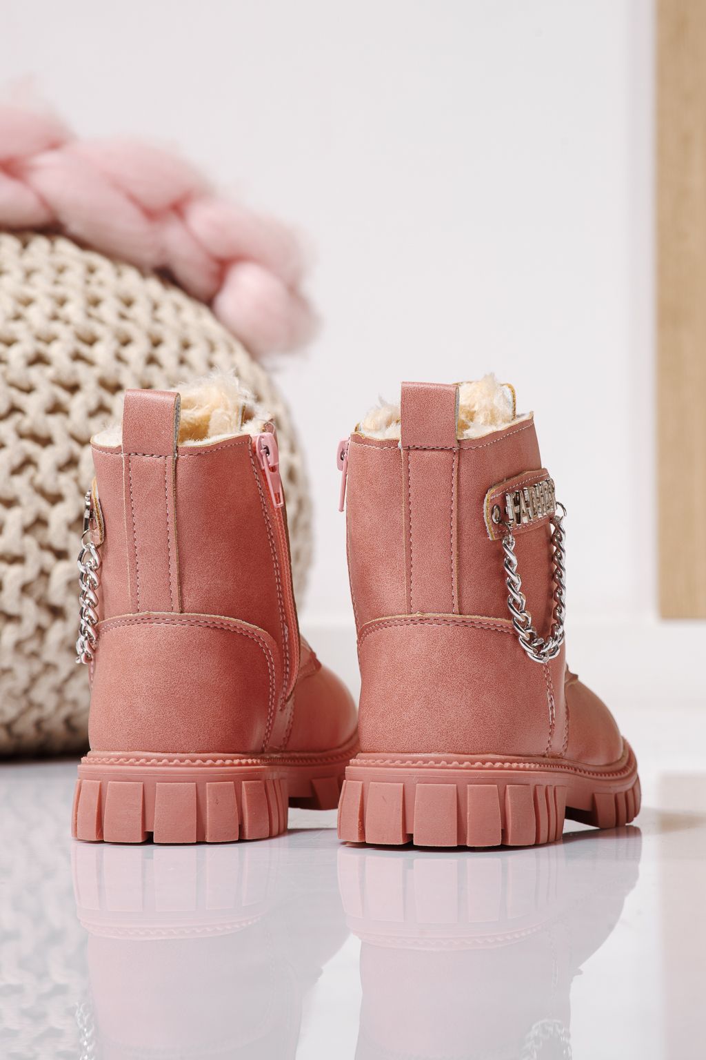 Боти за момичета подплатени с пух розов от еко кожа Xenia #23149