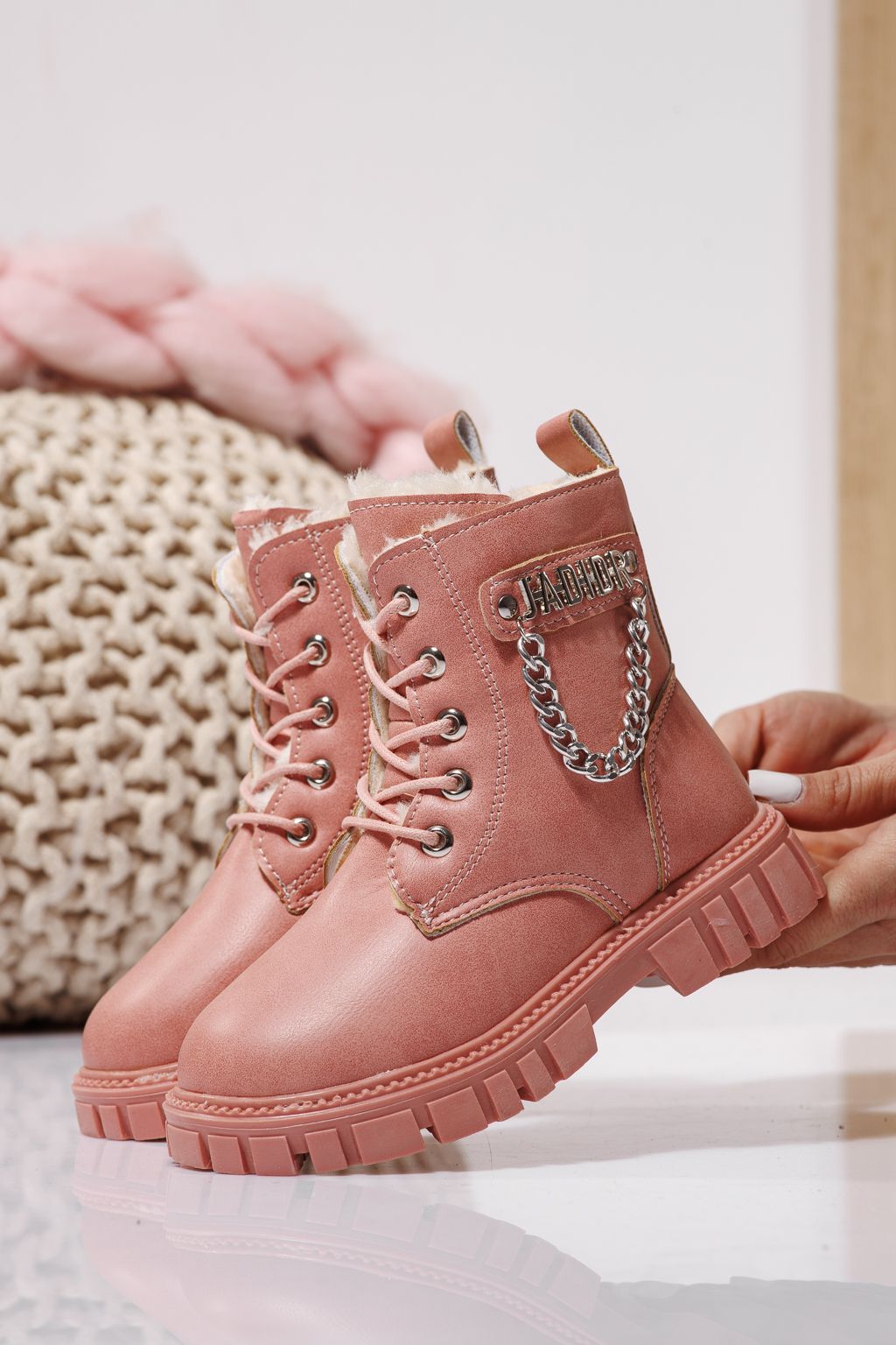 Боти за момичета подплатени с пух розов от еко кожа Xenia #23149