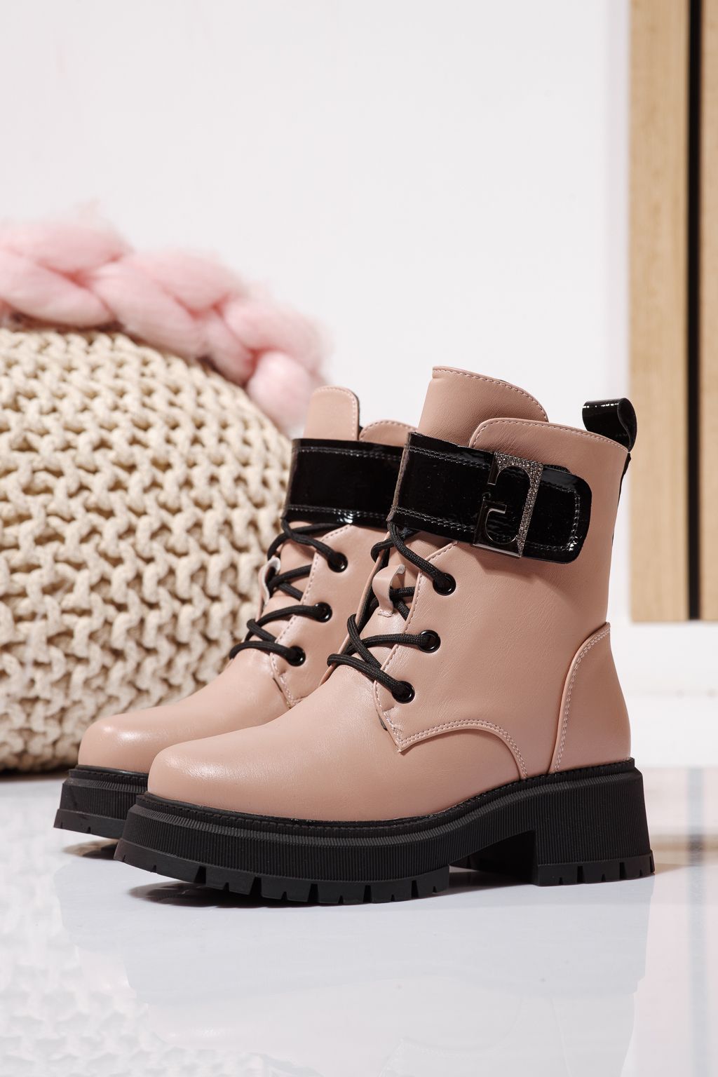 Боти за момичета подплатени с пух розов от еко кожа Alisa #23109