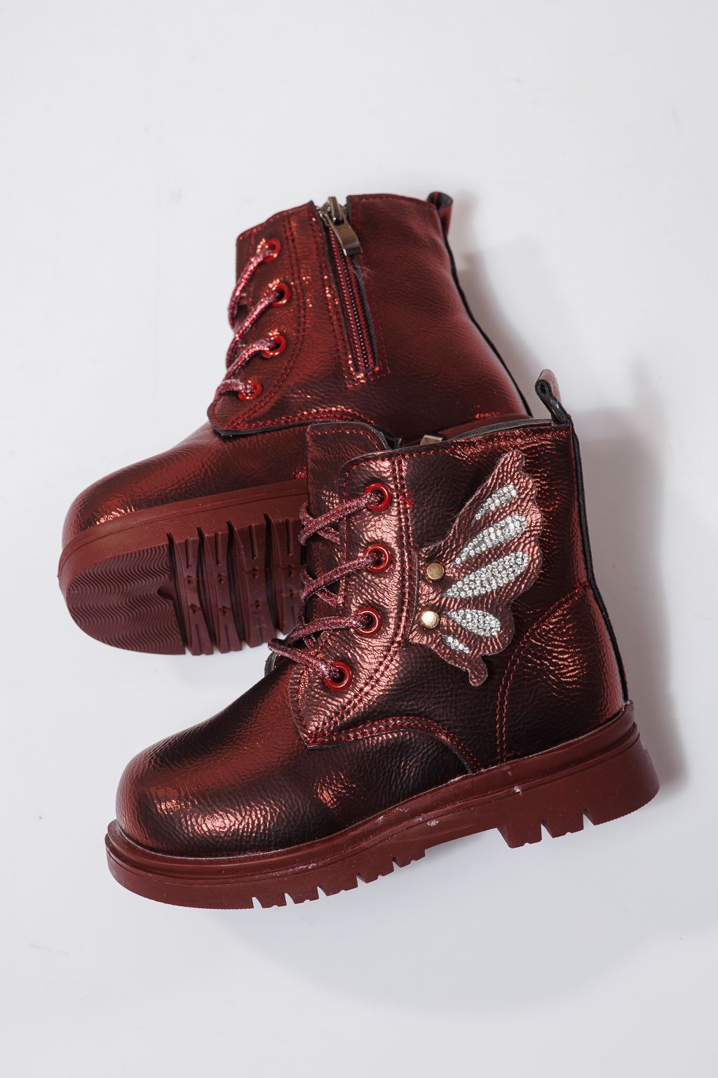 Боти за момичета подплатени с пух червен от еко кожа Melania #23143