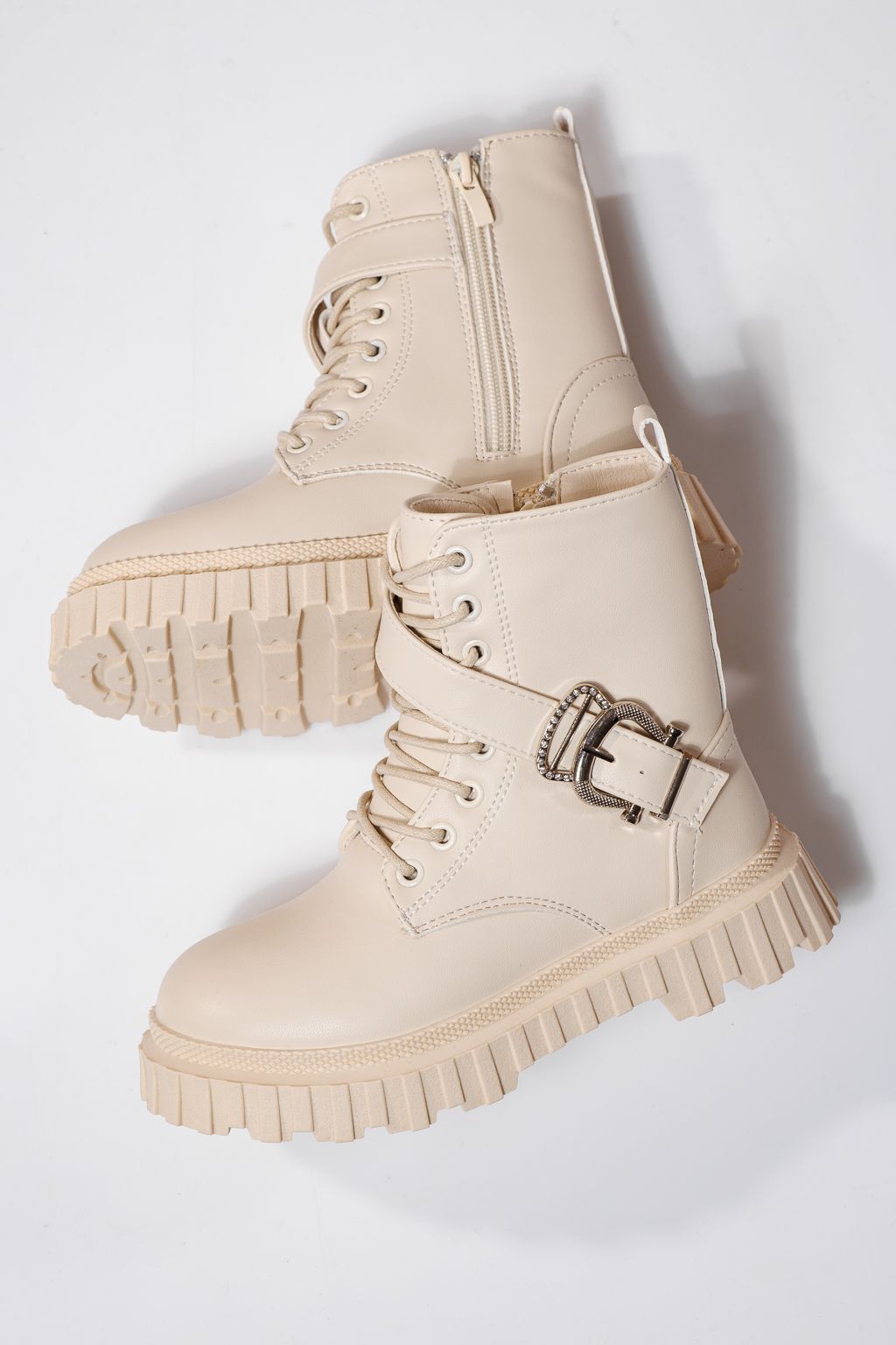 Боти за момичета подплатени с пух бежови от еко кожа Edith #23123