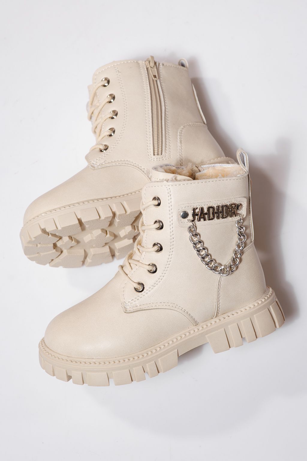 Боти за момичета подплатени с пух бежови от еко кожа Xenia #23148