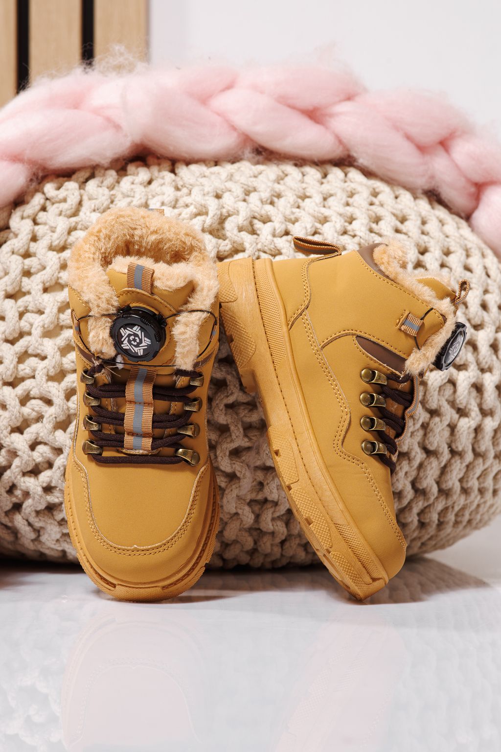 Детски боти подплатени с пух каки от еко кожа Akira #23146