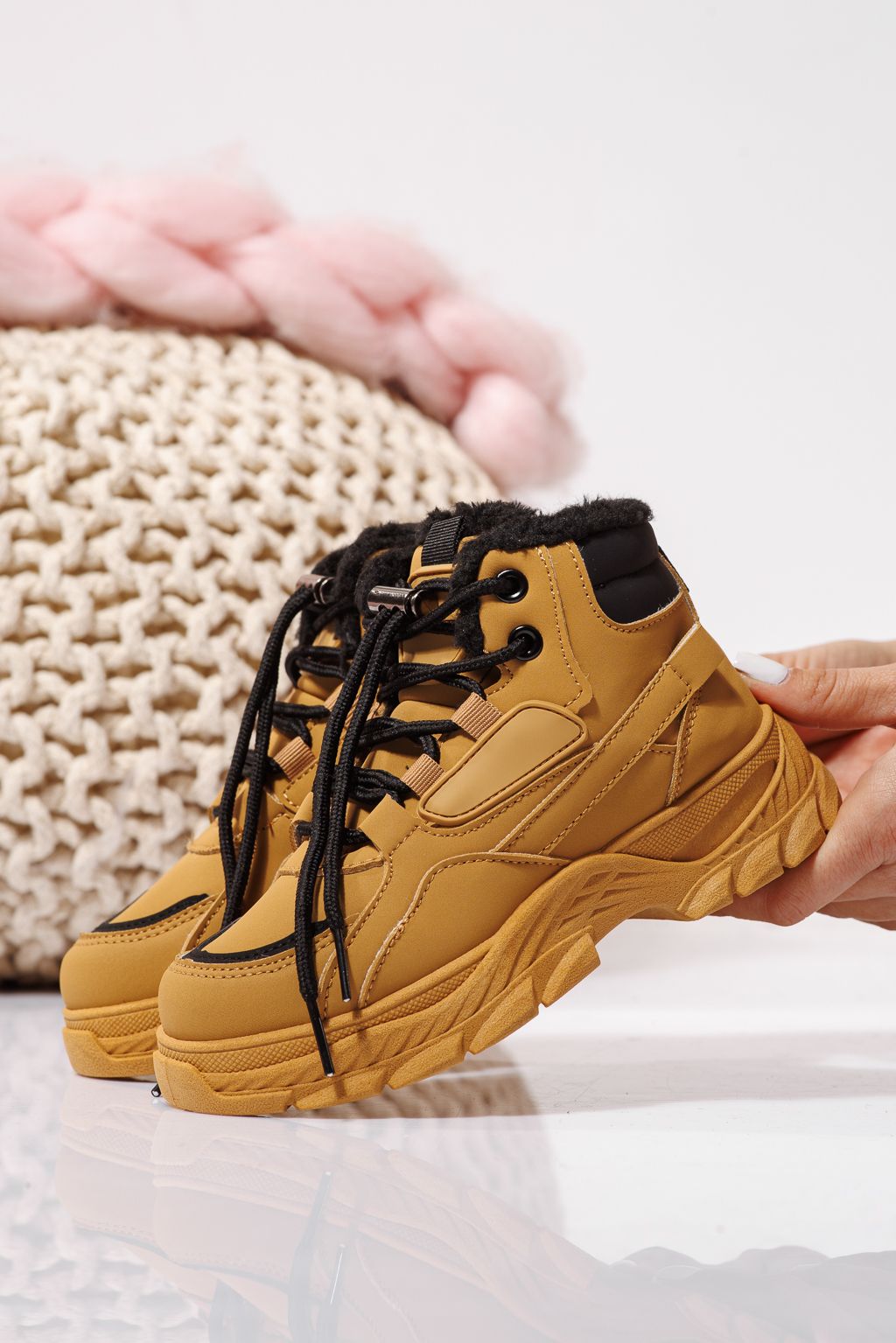 Детски боти подплатени с пух каки от еко кожа Aris #23145