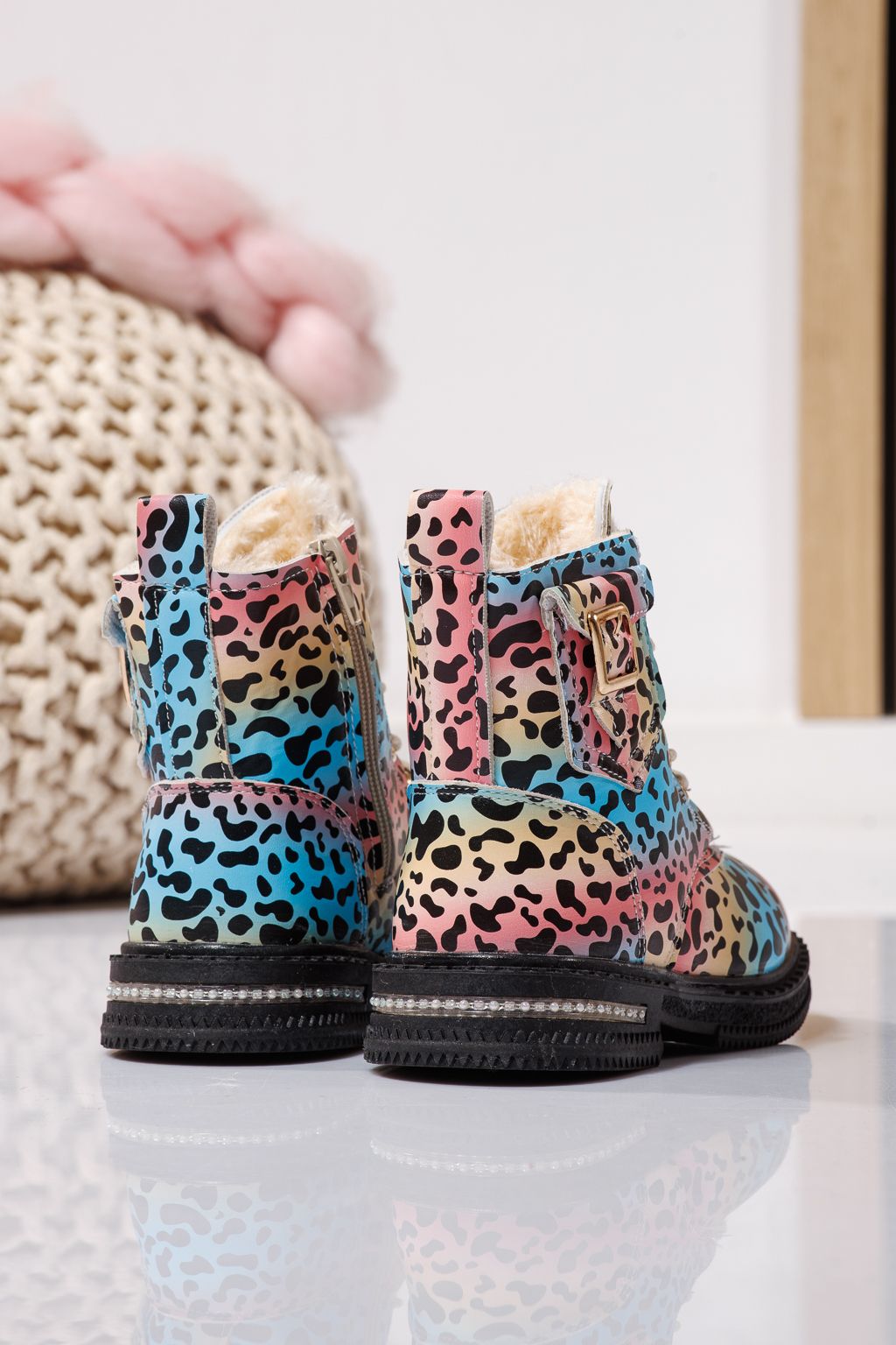 Боти за момичета подплатени с пух сини от еко кожа Iris #23136