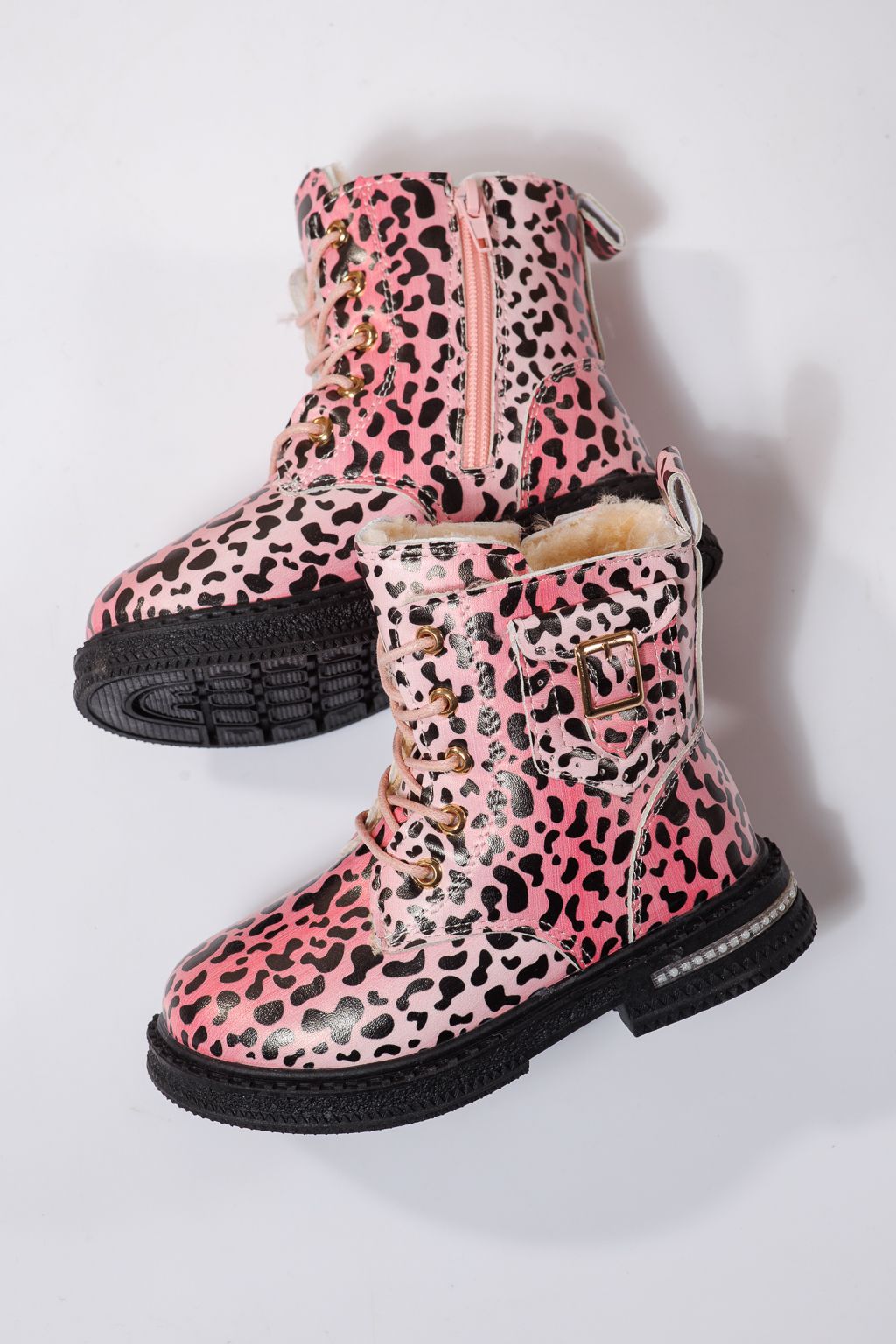 Боти за момичета подплатени с пух розов от еко кожа Iris #23137