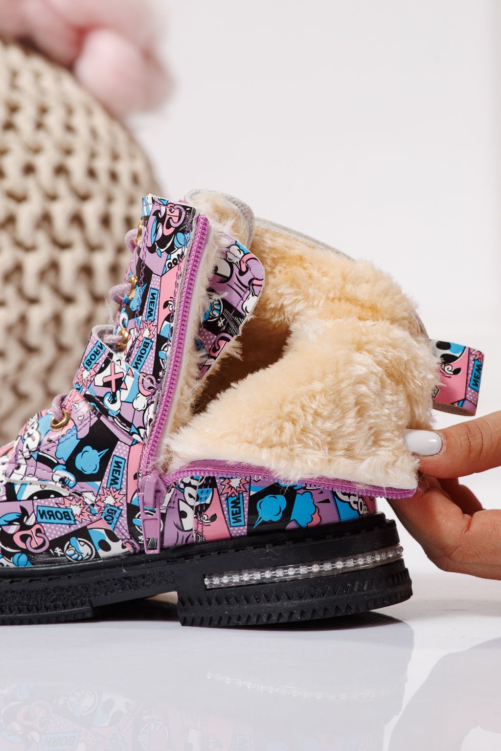 Боти за момичета подплатени с пух лилави от еко кожа Eliza #23132