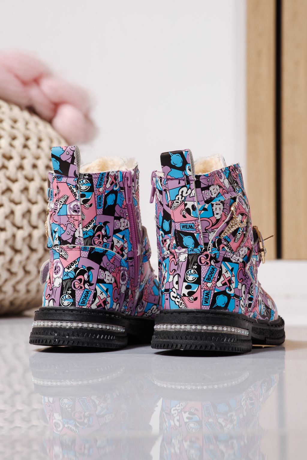 Боти за момичета подплатени с пух лилави от еко кожа Eliza #23129