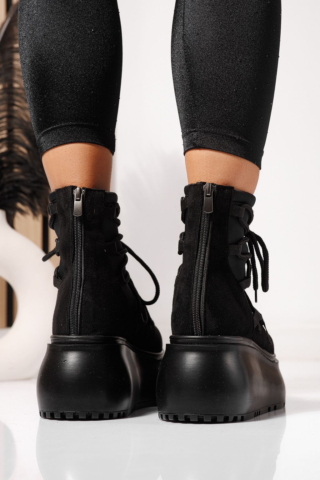 Дамски боти подплатени черни от обърната еко кожа  Inсивиd #23165