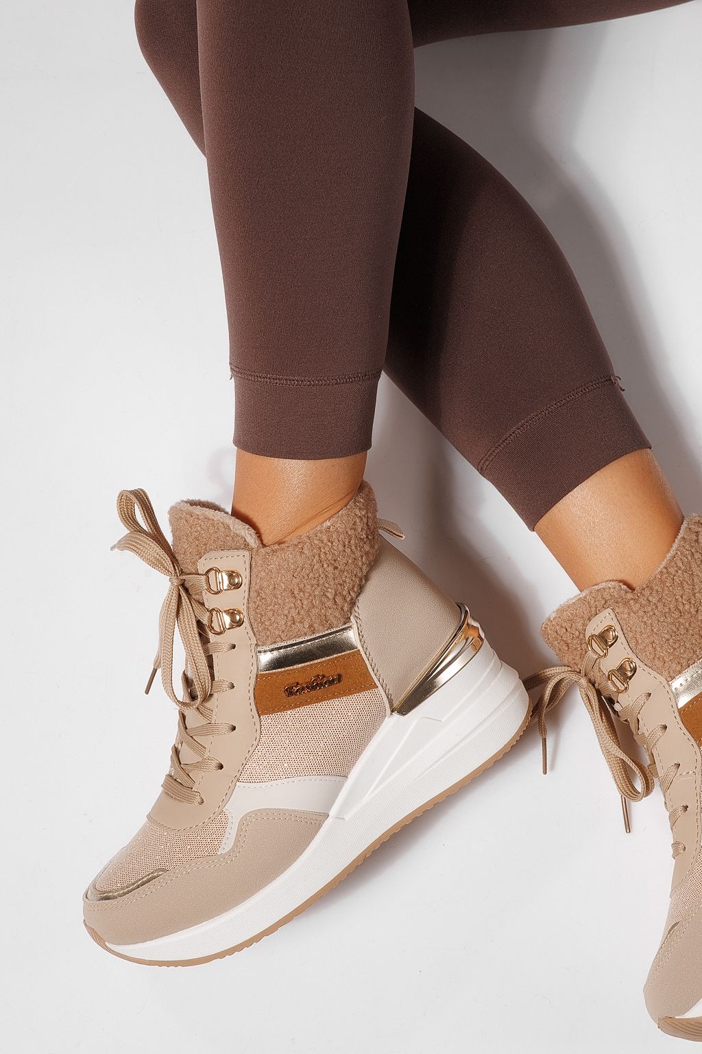 Дамски боти подплатени каки от обърната еко кожа Ariana #23059