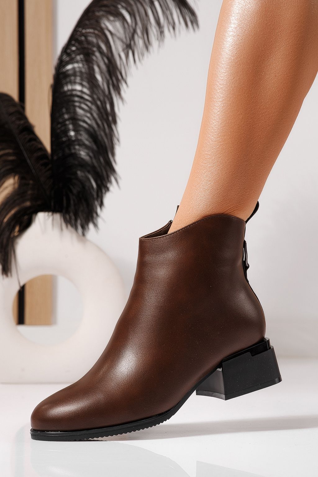 Дамски боти подплатени с пух кафяв от еко кожа Aurora #23057