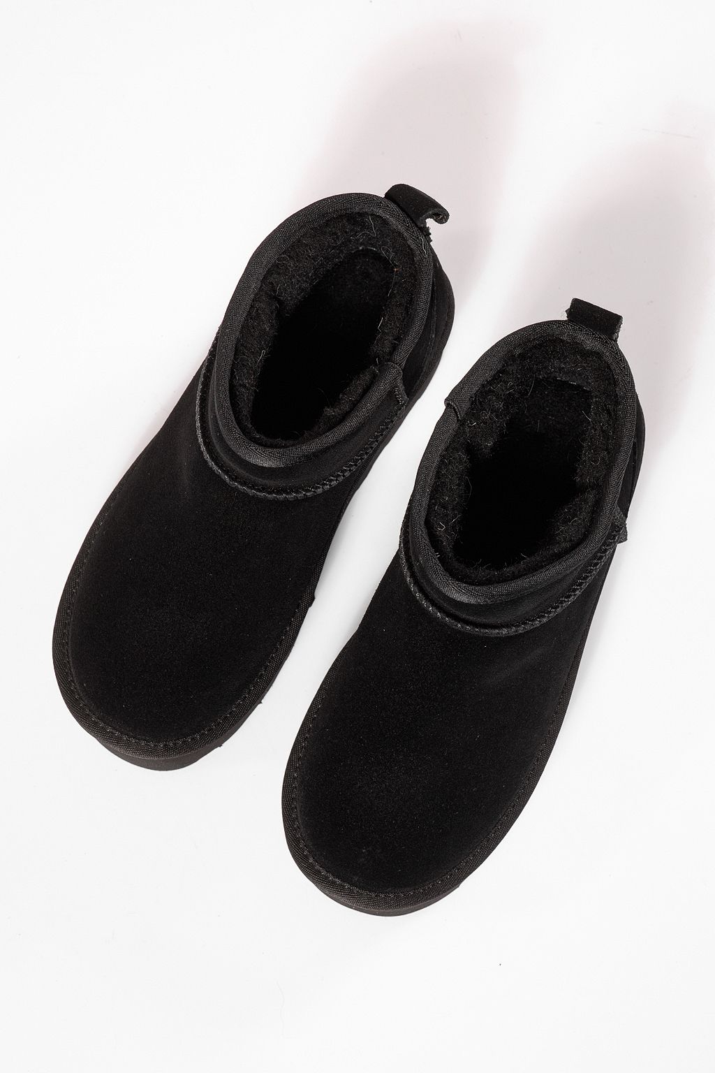 Дамски къси чизми подплатени с пух тип UGG черни от естествена кожа Zina #23158