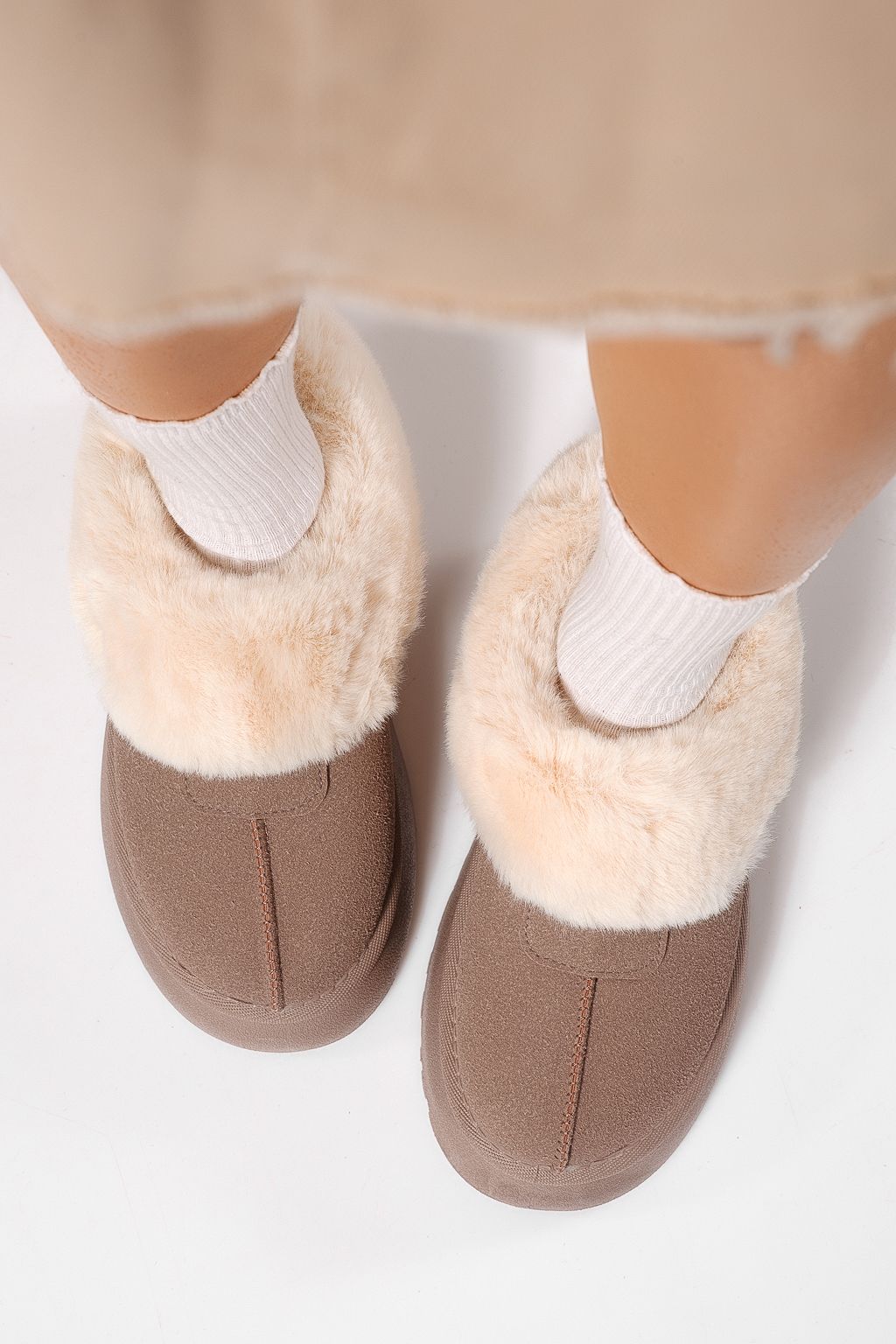 Дамски боти подплатени с пух тип UGG каки от обърната еко кожа Antonia #23062