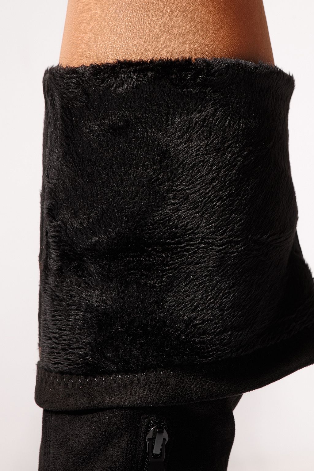 Дамски дълги чизми подплатени с пух черни от обърната еко кожа Isabella #23081