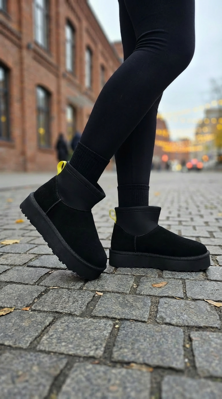 Дамски къси ботуши Ug с подплата от черна естествена кожа Cecilia #23180