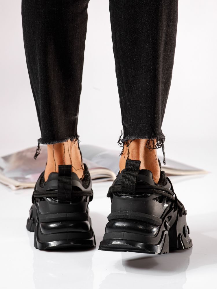 Дамски черни текстилни маратонки Eva #24082