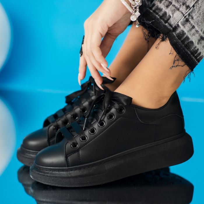 Дамски черни маратонки от еко кожа Raya #24197