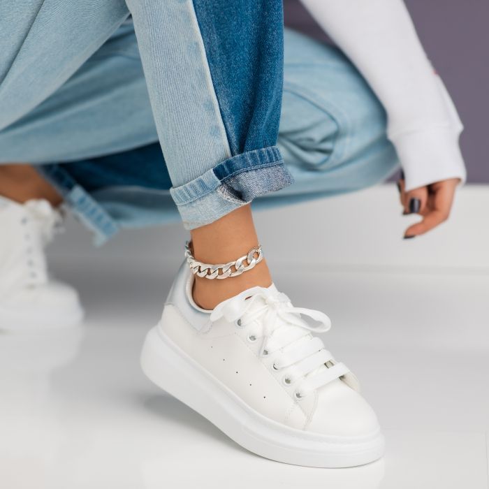 Дамски бели маратонки от екокожа Raya #24198