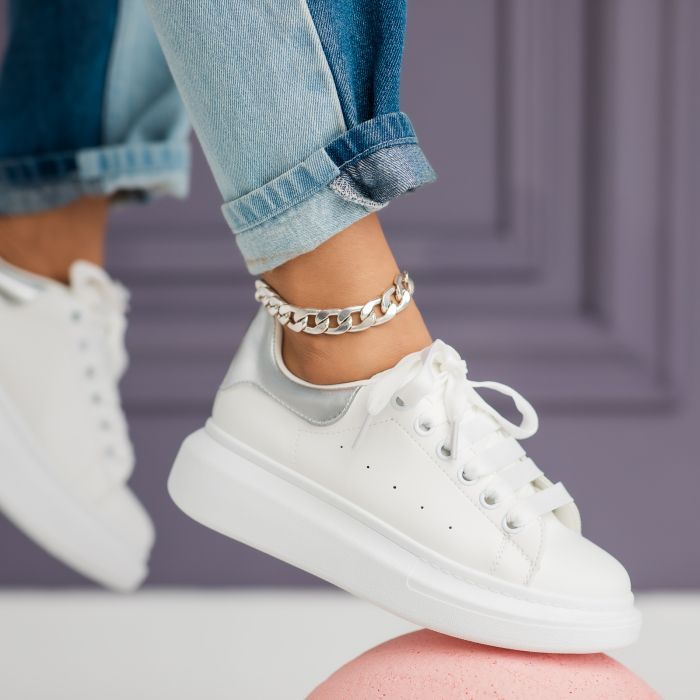 Дамски бели маратонки от екокожа Raya #24198