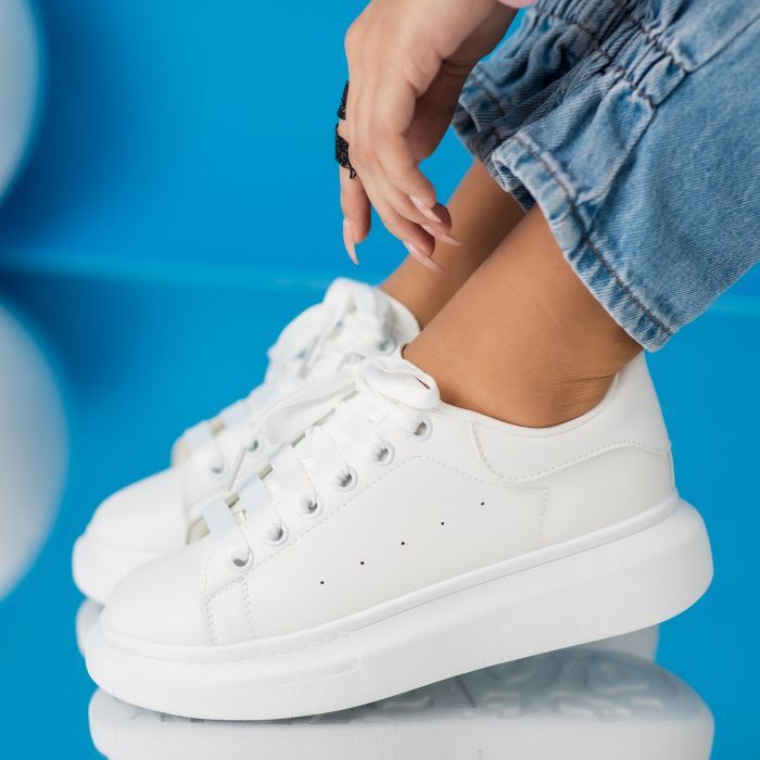 Дамски бели маратонки от екокожа Raya #24199