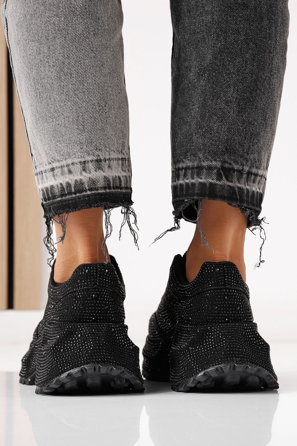 Дамски маратонки черни от обърната еко кожа Iulia #24107