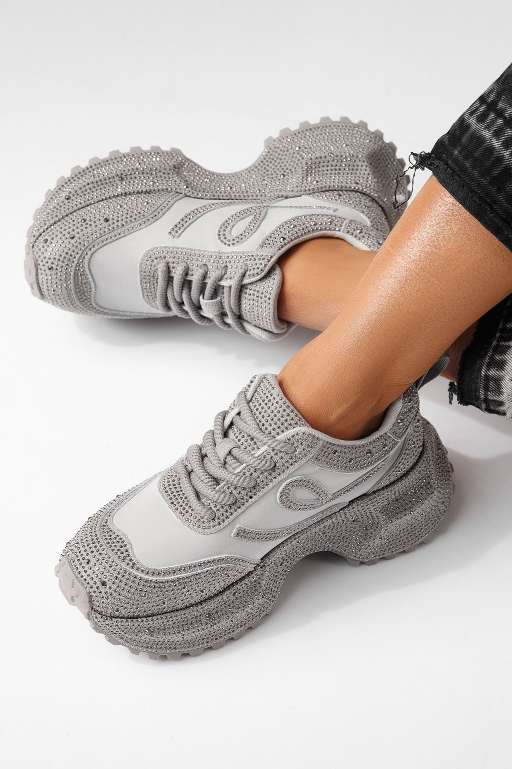 Дамски маратонки сиви от обърната еко кожа Ioana #24112