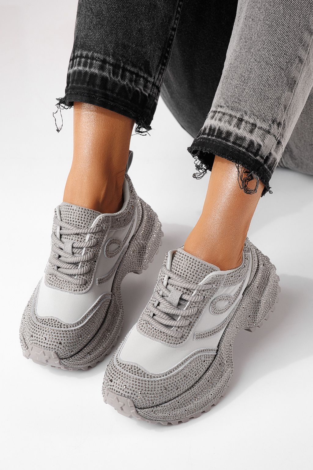 Дамски маратонки сиви от обърната еко кожа Ioana #24112