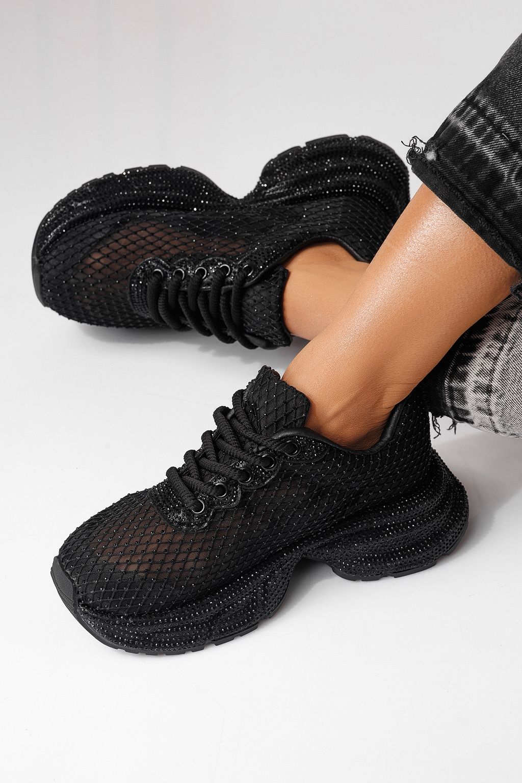 Дамски маратонки черни от текстилен материал Cataleya #24066