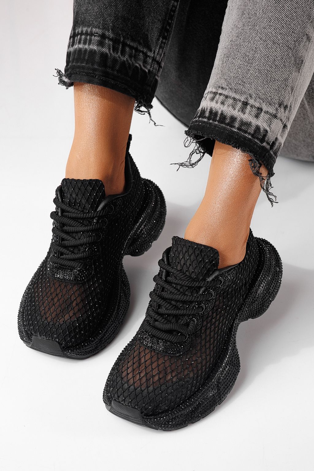 Дамски маратонки черни от текстилен материал Cataleya #24066