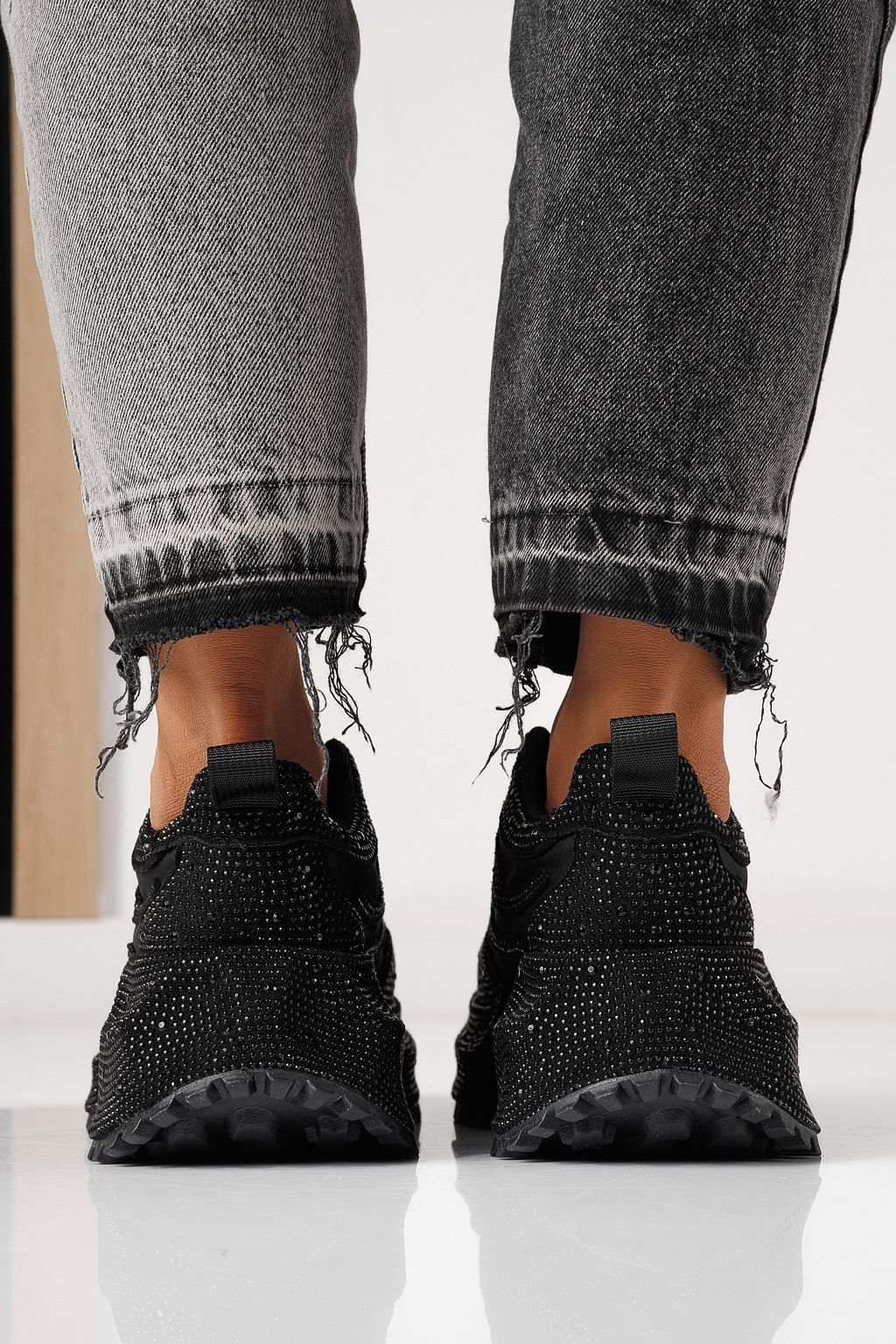 Дамски маратонки черни от обърната еко кожа Ioana #24110