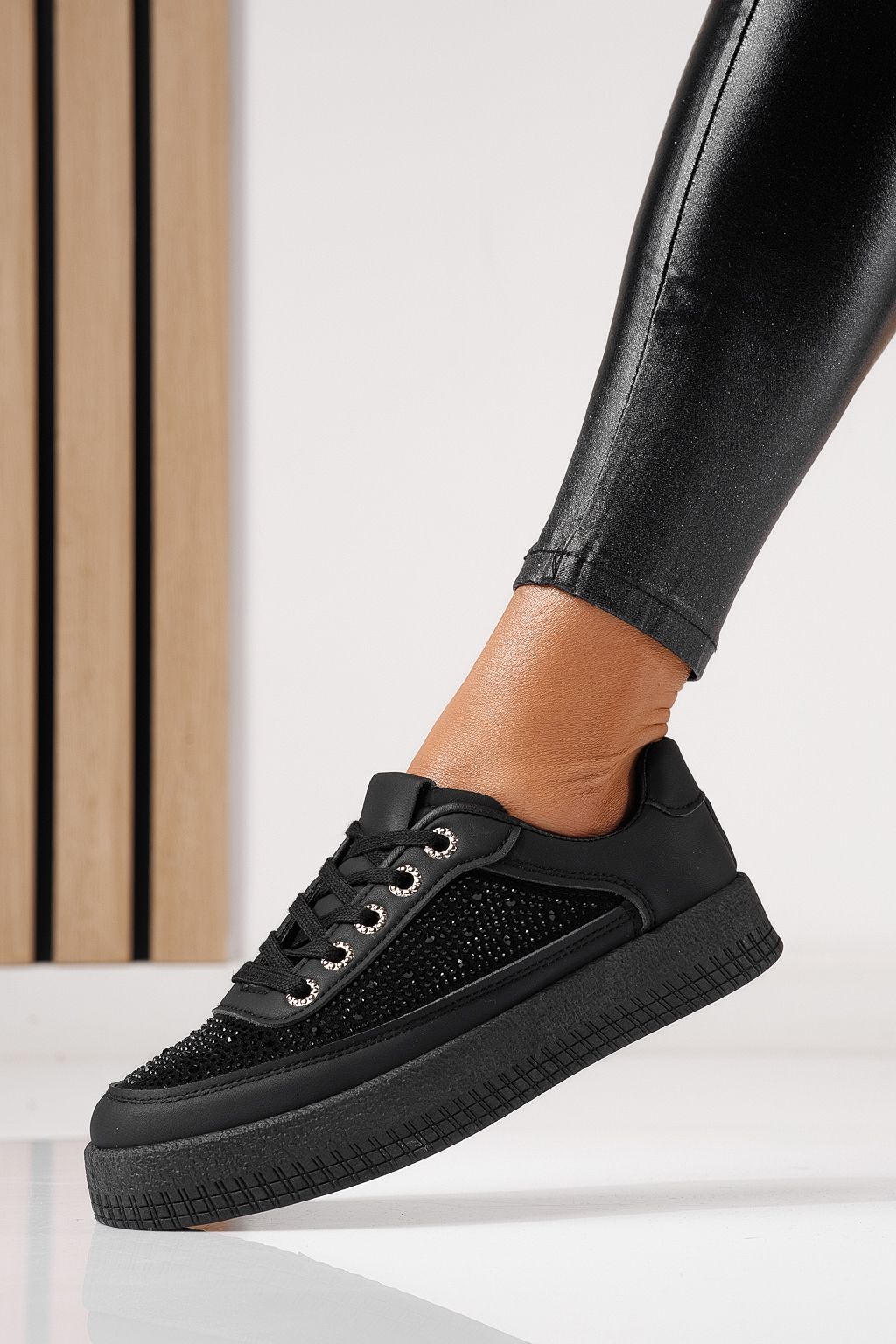 Дамски маратонки черни от еко кожа Rania #24177