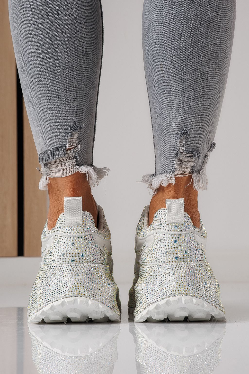 Дамски маратонки бели от обърната еко кожа Ioana #24111