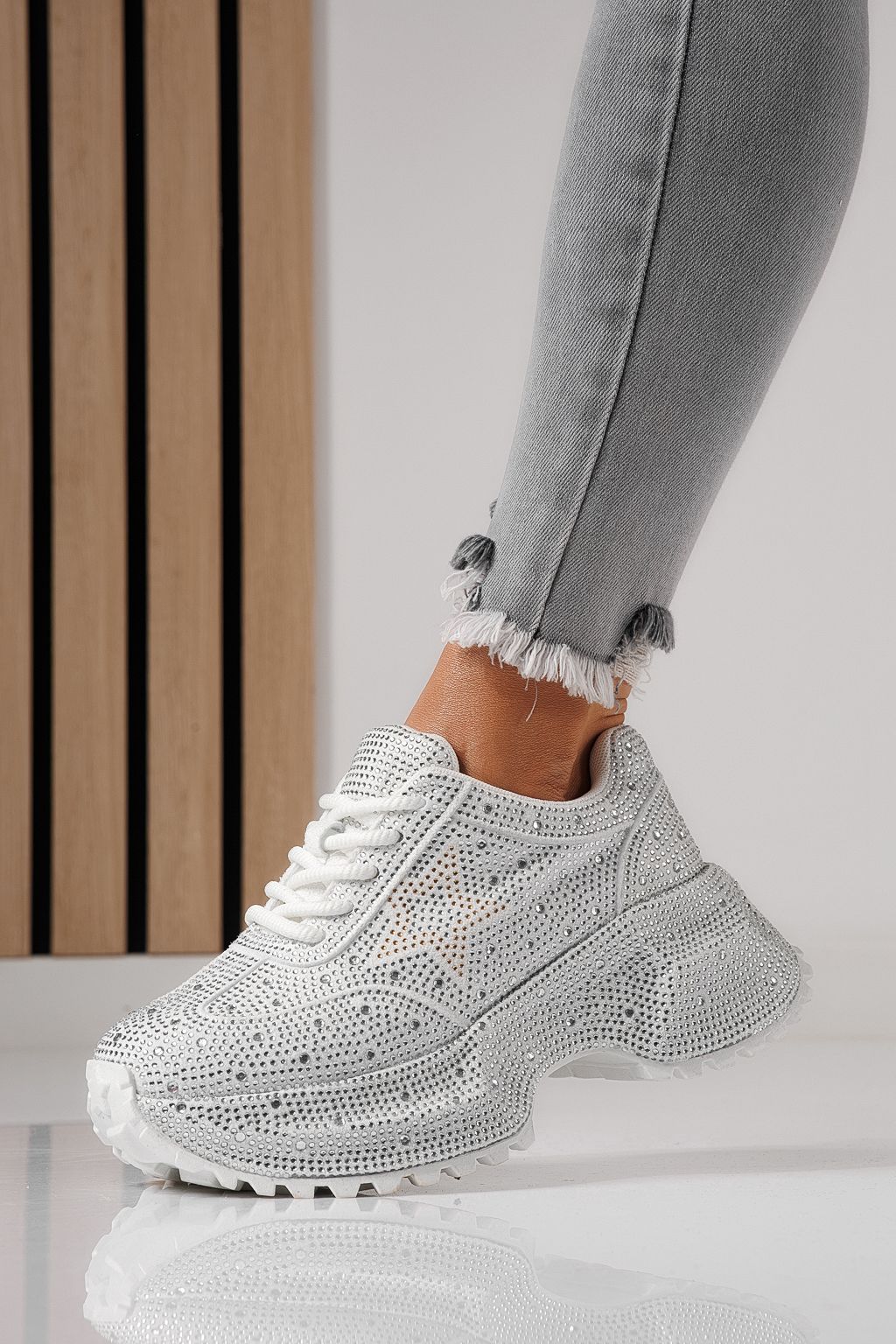 Дамски маратонки бели от обърната еко кожа Iulia #24108