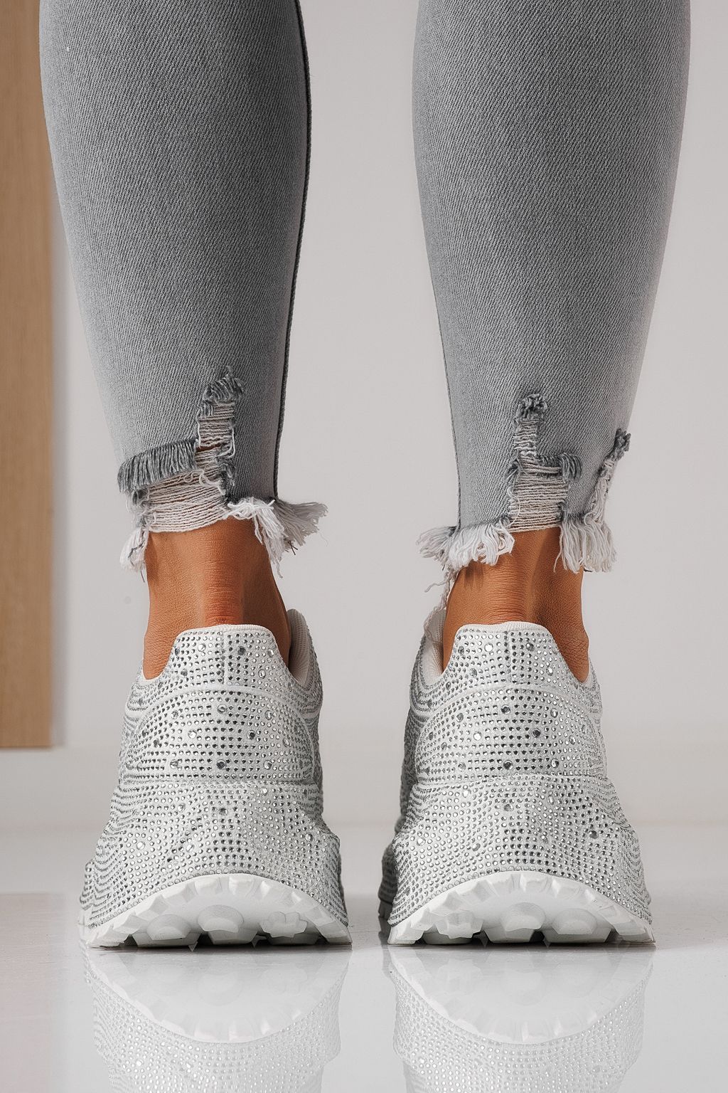 Дамски маратонки бели от обърната еко кожа Iulia #24108