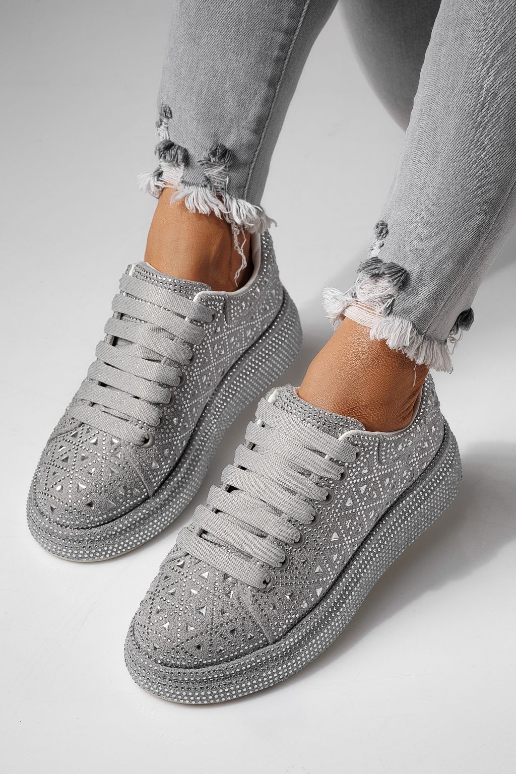 Дамски маратонки сиви от обърната еко кожа Iris #24114