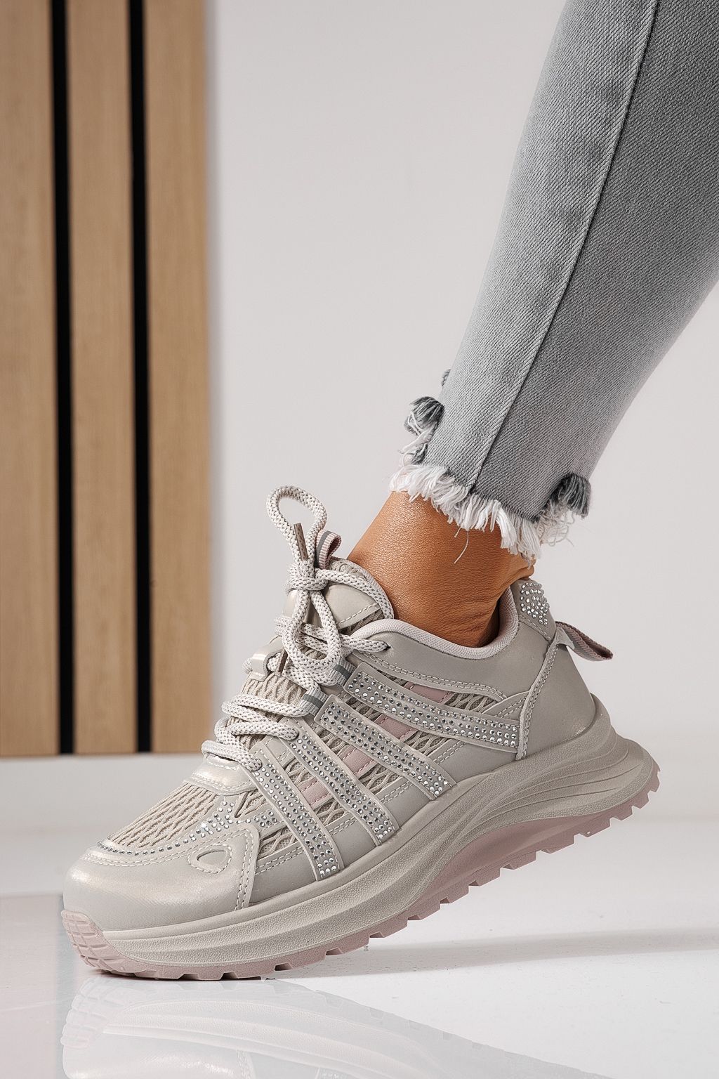 Дамски маратонки каки от еко кожа Carolina #24058