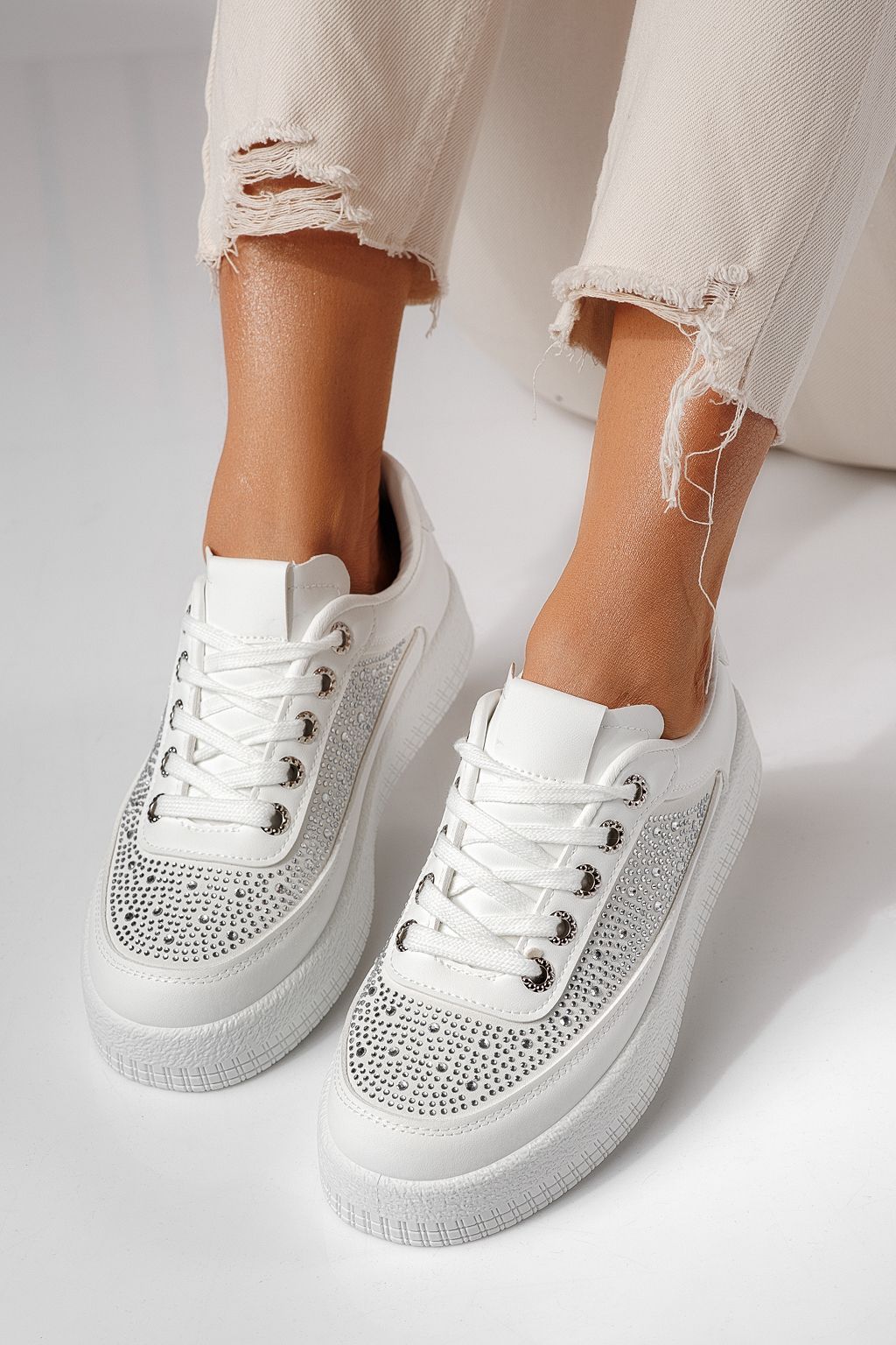 Дамски маратонки бели от еко кожа Rania #24176