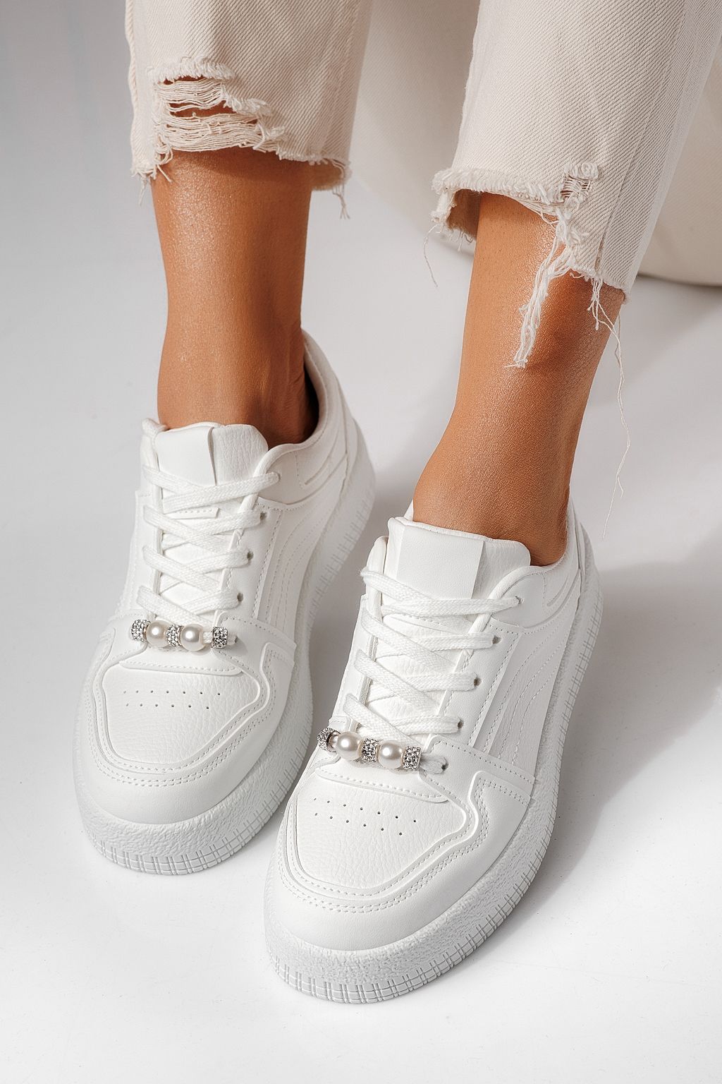 Дамски маратонки бели от еко кожа Oana #24174