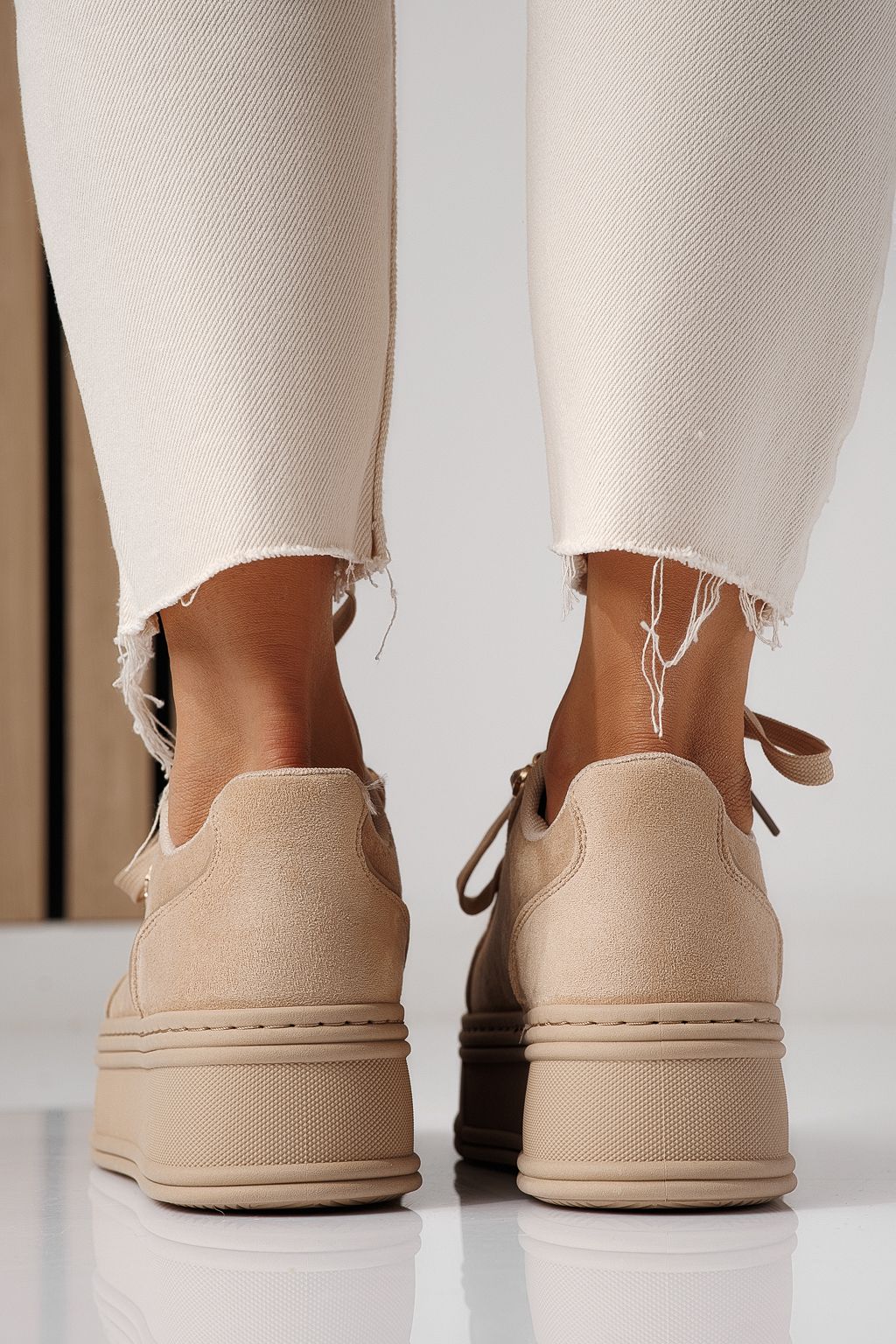 Дамски маратонки бежови от обърната еко кожа Crina #24070